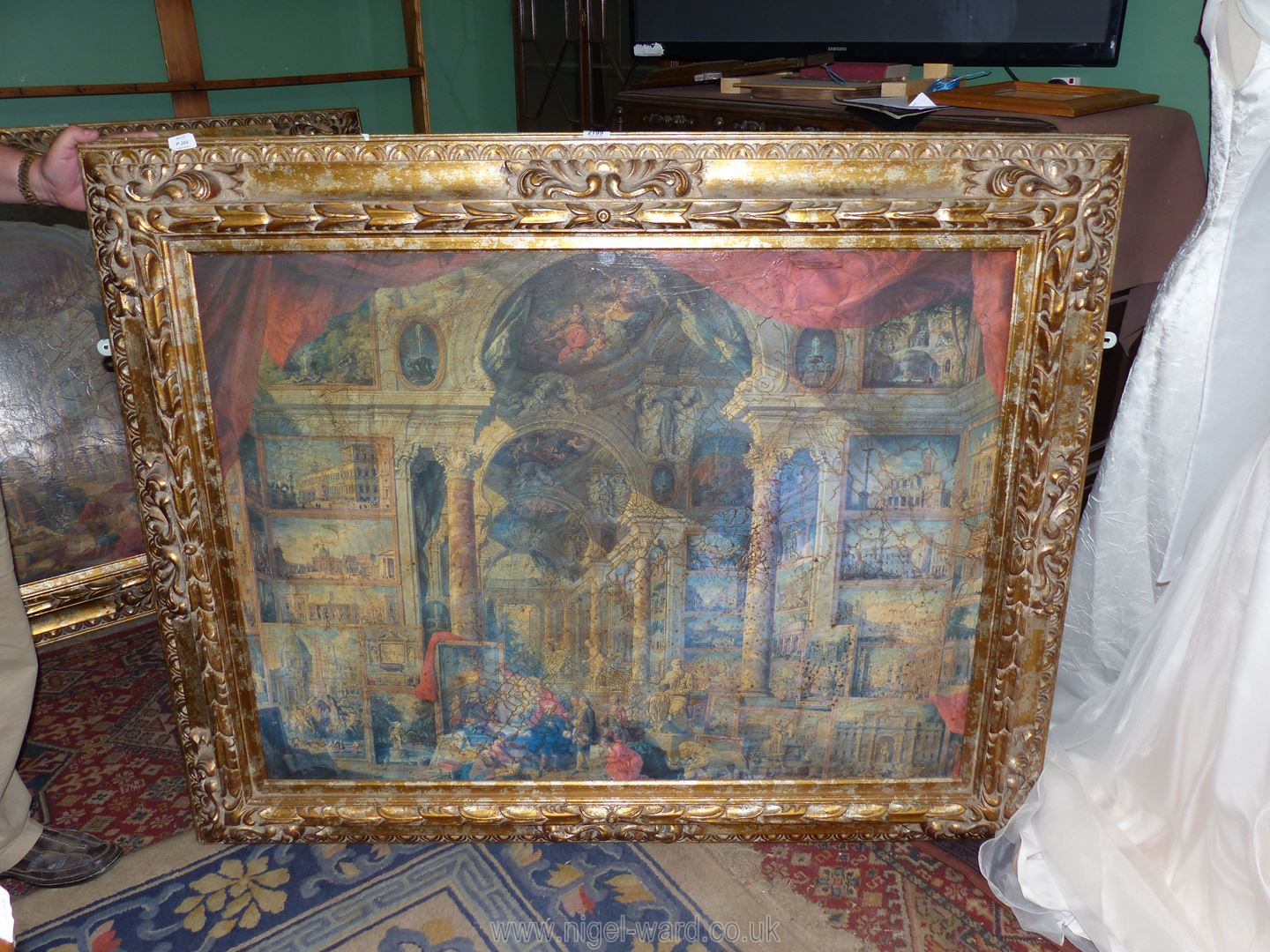 A very large ornate gilt framed Print on board by Giovanni Paola Panini titled 'Modern Rome', - Image 2 of 12