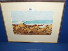 A Meurig Williams Watercolour, rocky Welsh coastal scene, 18 3/4'' x 14 1/2''.