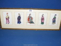 A 19th c. Chinese Watercolour of studies of figures in traditional costume, x 5 in single frame.