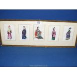A 19th c. Chinese Watercolour of studies of figures in traditional costume, x 5 in single frame.