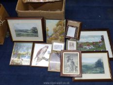 A quantity of prints including shepher watching his sheep, hunting print,