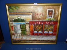 An Oil painting of a cafe scene.