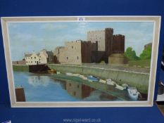 A framed oil on board depicting Castle Rushen in castle town of the Isle of Man and 'The Glue Pot