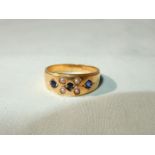 A Victorian 15ct gold seed pearl and sapphire ring,