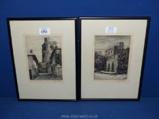 Two framed and mounted Sam Garratt etchings; 'The Castle Brecon' and 'A Bit of Old Brecon'.