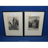 Two framed and mounted Sam Garratt etchings; 'The Castle Brecon' and 'A Bit of Old Brecon'.