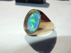 A 14ct (585) inset opal ring, marked DSD with a London imported stamp mark, date letter 'V' 1995.