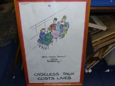 A framed reproduction poster entitled 'Careless Talk Costs Lives',