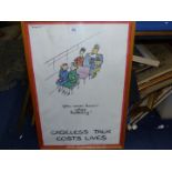 A framed reproduction poster entitled 'Careless Talk Costs Lives',