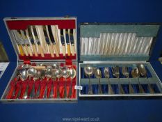 Two canteens of cutlery; one mixed set with some EPNS and some stainless steel,