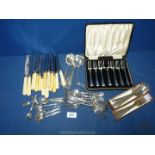 A quantity of cutlery including 2 x 6 bone handled knives (in different makes,) 2 x 6 teaspoons,