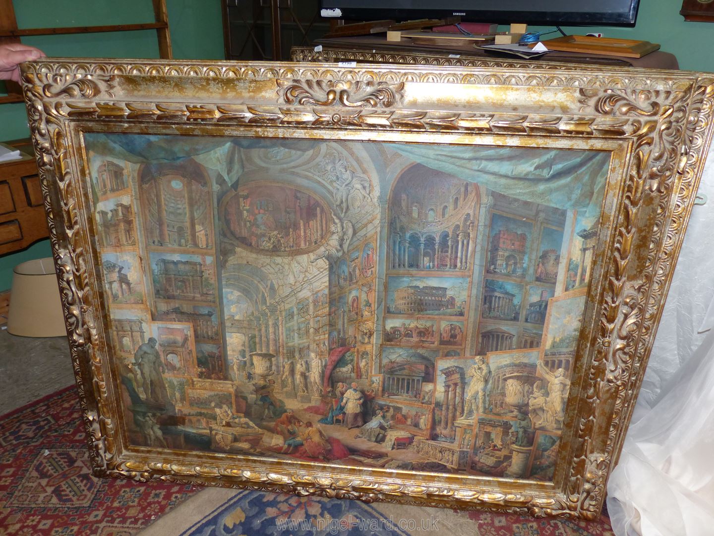 A very large ornate gilt framed Print on board by Giovanni Paolo Panini titled 'Ancient Rome',
