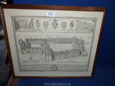 A framed photo engraving by Emry Walker depicting Pembroke College Oxford, formerly Broadgates Hall.