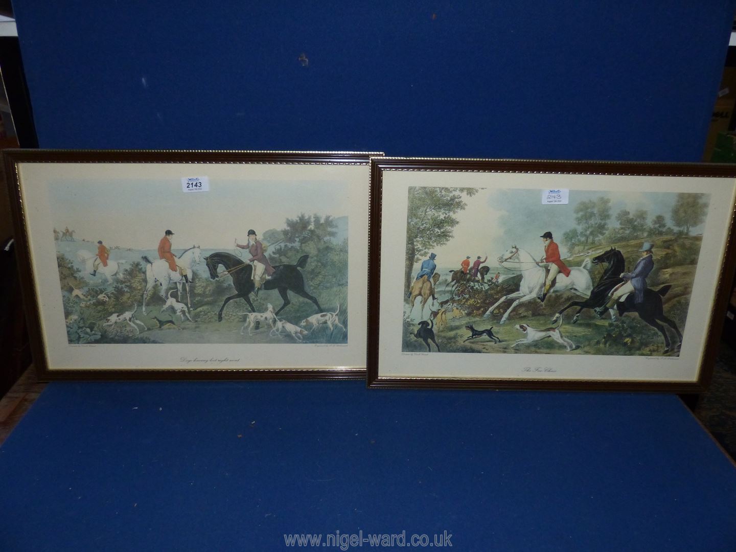 A pair of Charles Vernet hunting prints titled 'The Fox Chase' and 'Dogs Having Lost Right Scent'.