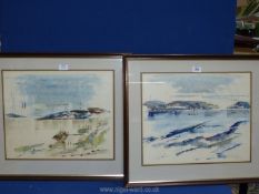 Alfred Birdsey: a pair of 1970's watercolours of Bermuda harbour landscapes.