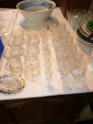 A quantity of cut glass including Edwardian pickle pin dish on epns stand.