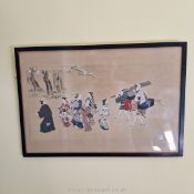 A good Japanese print of a procession, 1920's impression from a 19th century original,