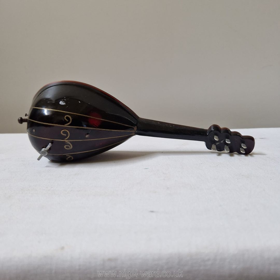 A faux tortoiseshell and pewter inlaid miniature mandolin with musical movement, - Image 2 of 2