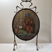 A most unusual late 19th century art nouveau brass Firescreen mounted under glass with a