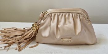 Jimmy Choo: a pretty fabric and leather evening clutch Bag in pale pink with zip fastening and gilt