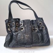 Jimmy Choo: a black leather 'Ramona' handbag with 'lizard' style edging and gilt effect metal