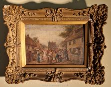 English school: a very unusual and well executed early Victorian oil on panel of village fete,