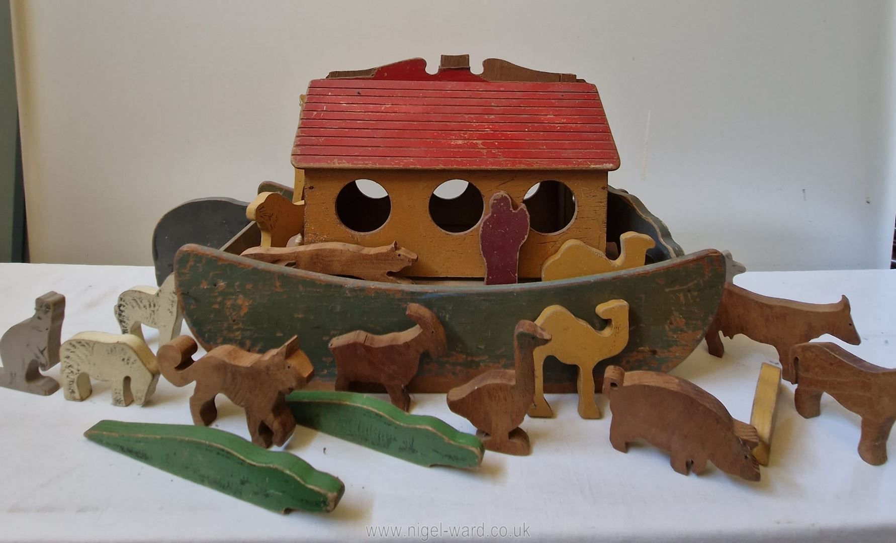 Tiger Toys of Petersfield: An early vintage wooden toy Noah’s Ark with 24 animals; - Image 2 of 6