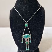 Charles Horner: an exquisite art nouveau enamel and silver pendant on chain,