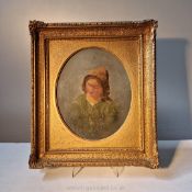 Dutch school late 19th century, a head and shoulders portrait of a girl in a bonnet,