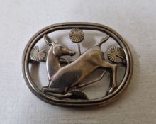 A Georg Jensen Denmark 925 sterling silver Brooch with an image of a deer, circa 1970's.