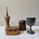A vintage Kashmiri enamel and brass goblet,
