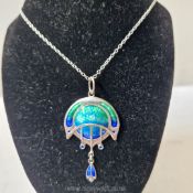 James Fenton Birmingham: a classic late art nouveau silver and enamel pendant on chain,