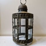 A well detailed 19th century large brass lantern (table top or hanging) embossed with classical