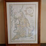 A Hampton Editions 1984 map of the foxhounds of Great Britain (showing kennels) attractively framed,