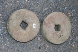 Two stone Grindstone wheels, 11 1/2" x 3".