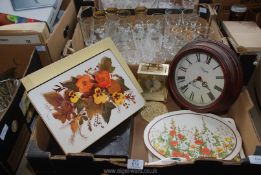 Quantity of sherry glasses, place mats, clocks, etc.