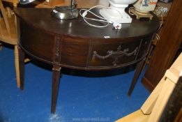 Oval topped Hall Table, 49'' wide x 30'' high x 22'' deep.