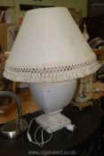 Large table lamp and shade with continental lead and connector.