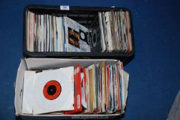 Two boxes of 45 records including David Essex ' A Winters tale', Chas & Dave etc.