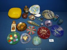 A small quantity of enamel ware to include; trinket dishes, an enamel spoon (some losses),