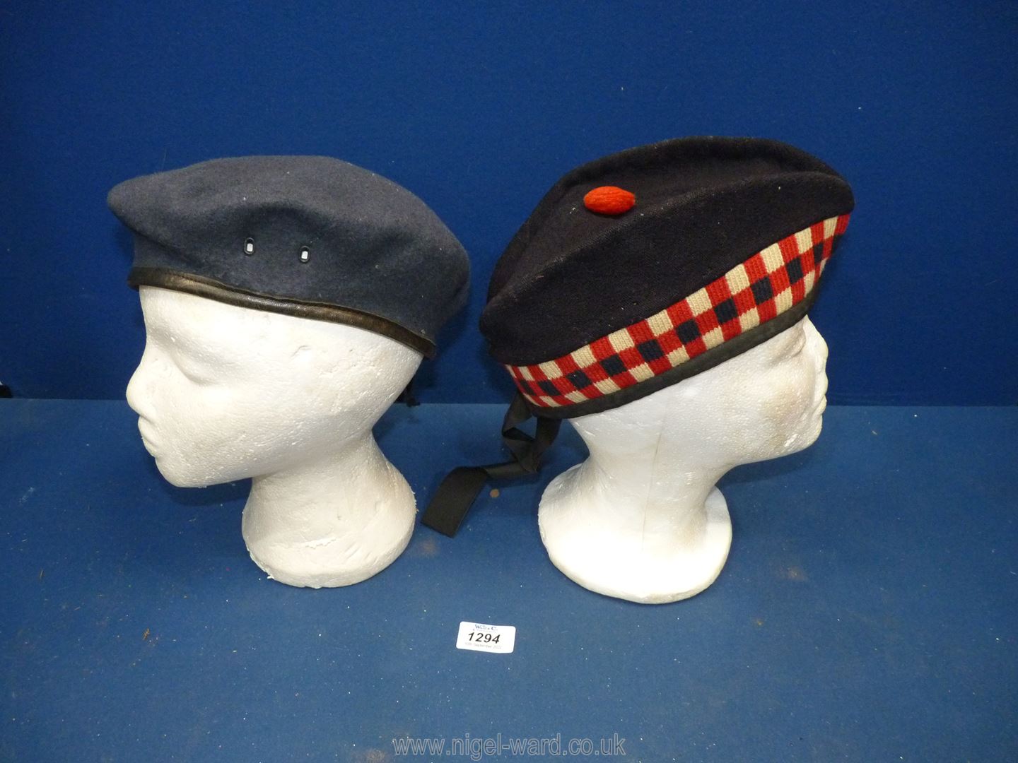 A 1944 Scottish military cap, plus a navy blue felt beret. - Image 2 of 5