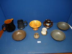 A quantity of pottery and studio pottery to include Prinknash black jug,