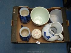 A quantity of miscellaneous blue and white china including a pair of two handled vases,