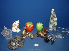 A quantity of miscellaneous to include African animals, stone and resin cats,
