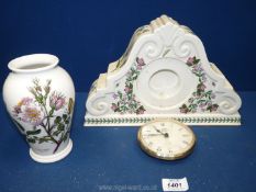 A Portmeirion quartz Botanical Garden clock, and a Portmeirion Botanical Garden vase 7" tall.