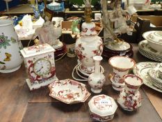 A quantity of Masons 'Mandalay Red' china including table lamps, vases, mantle clock, etc,