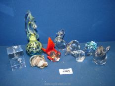 A small quantity of glass animal paperweights including Mdina seahorse, Wedgwood birds,