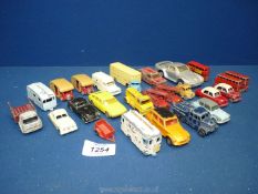 A quantity of Matchbox cars including Double Decker buses, Vauxhall Cresta with tow bar,