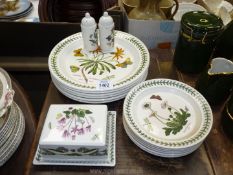 Six Portmeirion Botanical Garden dinner plates and six matching side plates together with salt and