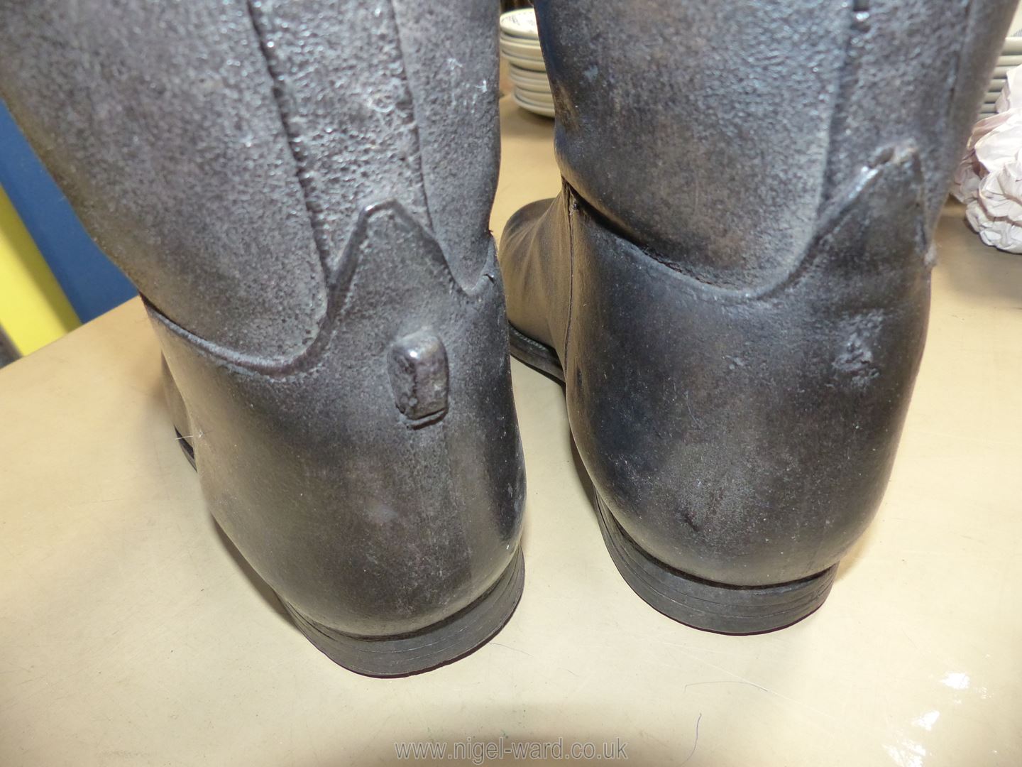 A pair of circa 1950's Two Tone Brown & Black leather Hunting Boots made by John Lobb with trees, - Image 3 of 15